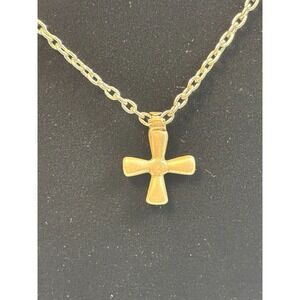 Crucifix Cross Pendant on Silver Tone Chain 20 inch Vintage Pewter Brutalist